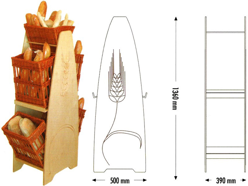 Espositore self service di pane sfuso o confezionato