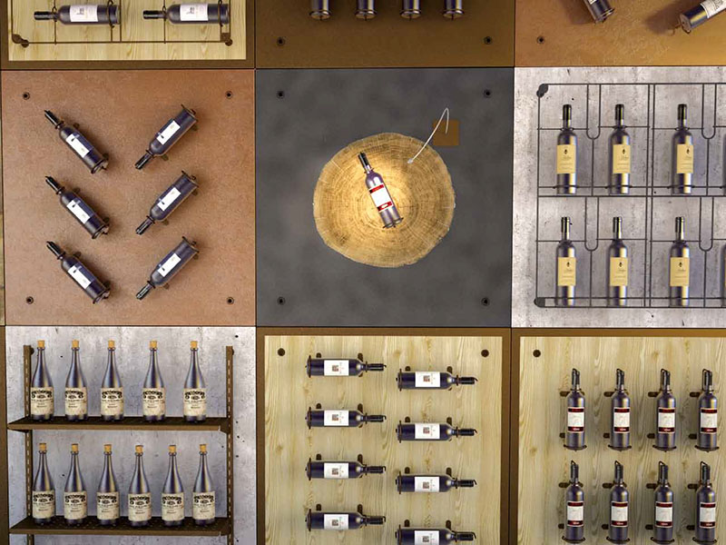 ESPOSITORI A PARETE PER BOTTIGLIE VINO E LIQUORI